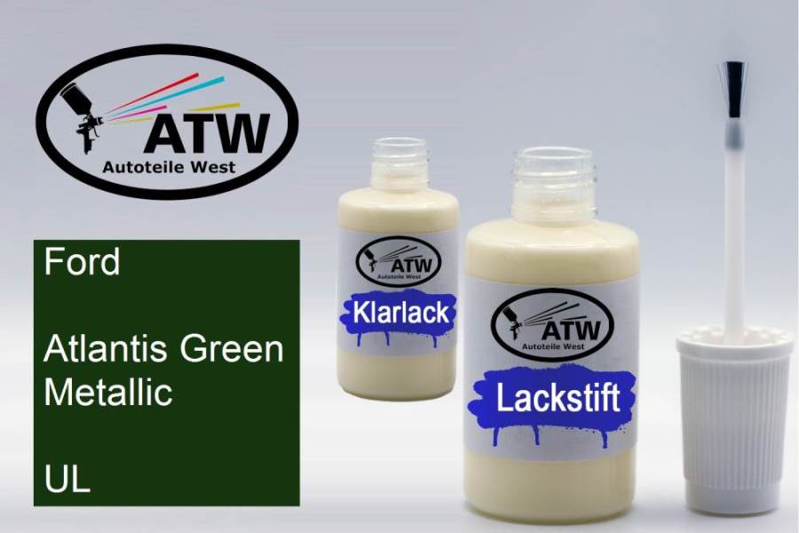 Ford, Atlantis Green Metallic, UL: 20ml Lackstift + 20ml Klarlack - Set, von ATW Autoteile West.